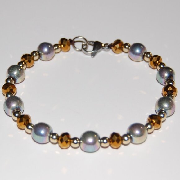 Silver Balls Bracelet,Clasp Closure Bracelet,Silver and Glass Beaded Bracelet - Picture 2 of 2